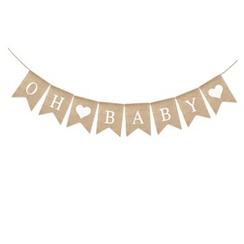 Baby Shower Banner, Vintage Burlap Baby Shower Decorations for Gender Reveal and Welcome Baby Party - Rustic Baby Garland and Flags (OH BABY)