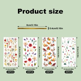 Tinoaly 100pcs Wildflower Candy Cookie Bags, 4 Styles Pattern Floral Spring Goodie Bags with Twist Ties Wildflower Party Favor Decorations for Birthday Wedding Party (Clear)