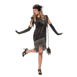 Charleston Flapper Women's Costume Black Fringe Dress Headband 20s Dress 20's Gatsby Girl, Size: 52