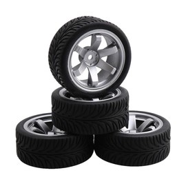 Homeswitch 4PCS RC Wheat Pattern Tire&6 Spoke Wheel Rim replacement for RC1:10 On Road Car Silver