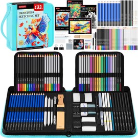 133 Pack Drawing Set Sketching Kit, Pro Art Supplies with Sketch Book, Coloring Book, Watercolor Pad, Black Paper Pad, Graphite Colored Charcoal Watercolor & Metallic Pencils, for Artists Adults Kids