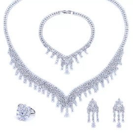 Unbranded Clear Cubic Zirconia Necklace Bracelet and Earrings Rings Bridal Set.
