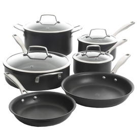 Kenmore Arbor Heights Pro 7-Layer Hard Anodized Induction Nonstick Platinum Forged Aluminum Cookware Set, 10-Piece, Black