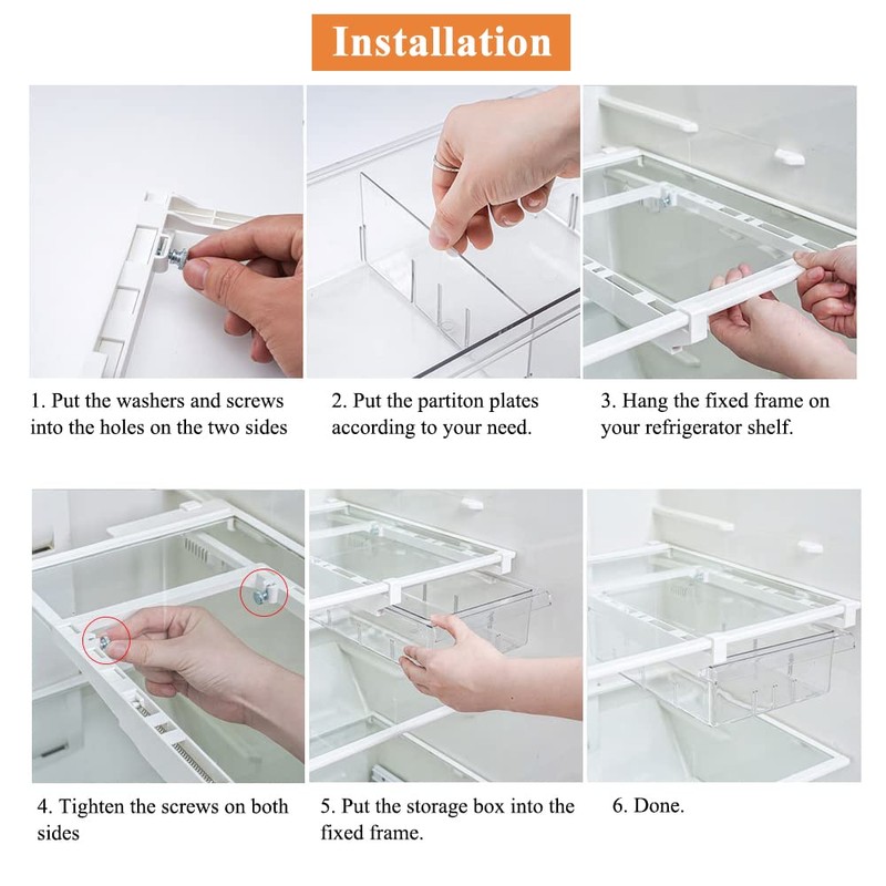HUAYT Fridge Organisers,Fridge Drawer Storage Bins with Adjustable Slide Rail,Unique