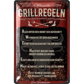 LANOLU Retro Tin Signs for Grilling – Grill Rules Sign – BBQ Grill Retro Decoration – Barbecue Area Sign Garden – Gift for Dad's Grillecke Sign – Signs with Sayings and Punching in 20 x 30 cm