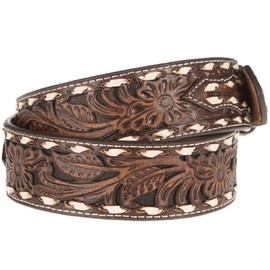 ARIAT Unisex-Adult's Arrow Billet Floral Inlay Buck Stitch Belt, Brown, 36