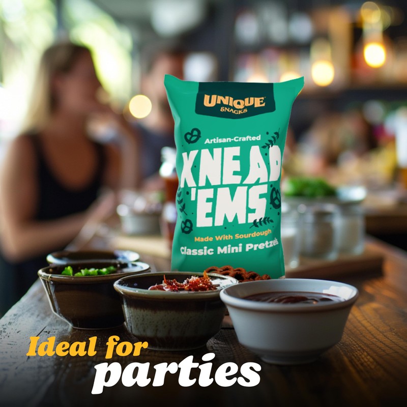 Unique Snacks Knead 'Ems, Sourdough Mini Pretzels, Artisan-Crafted Vegan Snacks,