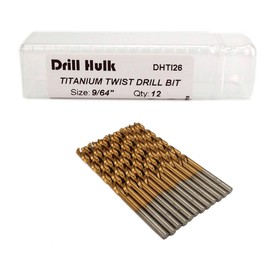 Pack of 12, 9/64-Inch Titanium Nitride Coated Drill Bit, Premium M2 High Speed Steel, Jobber Length, for Metal, Plastic, Wood