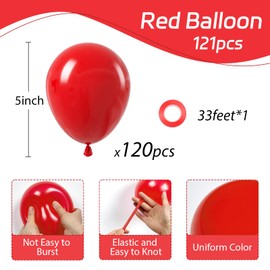 Awenztech 120pcs 5 inch Red Balloons, small Red Latex Balloons for Baby Shower Wedding Valentines Christmas Birthday Party Decorations