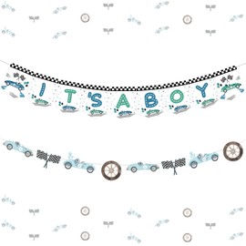 Kreatwow Race Car Baby Shower Decorations for Boy It’s A Boy Banner Retro Race Car Garland Vintage Race Car Baby Shower Decor Blue Race Car Banner Racing Baby Shower It’s A Boy Welcome Baby Party