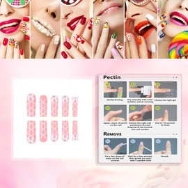 Rchovsam xl Pink False Nails Long Square Press on Nails White Bow-Tie Designs Fake Nails Press Ons Acrylic Full Cover Gel Stick on Nails Gift for Women 24pcs
