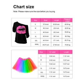 Blulu '80s Costume Accessory for Women Set, T-shirt Lip Print Adult Tutu Skirt Lace Headband Neon Earrings Necklace Leg Warmers Fishnet Gloves Bracelet, xxl, rainbow