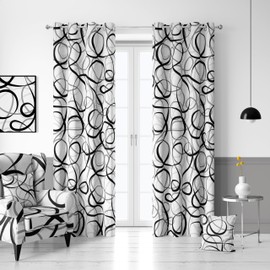 LADYVOGUE Black and White Curtains 100% Blackout 2 Panels Set Grey Black Out Curtain Abstract Gray Thermal Insulated Window Treatments Decor for Living Room Bedroom Darkening Curtain 52x96 Inch