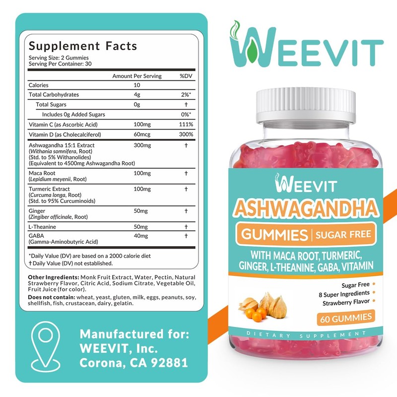Ashwagandha Gummies with Vitamin D for Women & Men, Ashwagandha