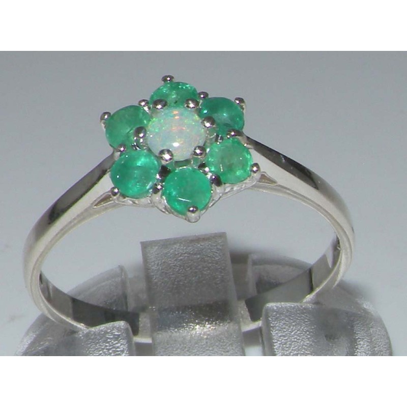 LetsBuyGold 925 Sterling Silver Natural Opal and Emerald Womens Cluster