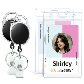 Uniclife 10 Pack Badge Holder Vertical Clear Plastic Case with Retractable Badge Reel Carabiner Clip Soft Waterproof Card Protector for IDs Credit Cards Proximity Cards Driver’s Licenses and Passes