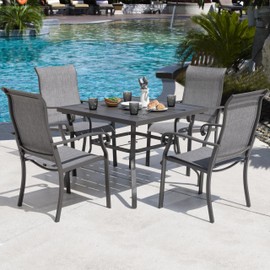 NUU GARDEN Patio Dining Chairs Set of 2, All Weather Textilene Patio Chairs,Powder-Coated Metal Frame Outdoor Patio Bistro Dining Chairs for Lawn Garden Backyard, Light Gray