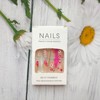 Medium Press on Nails Almond, Flower Fake Nail, Glossy Pink
