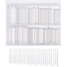 Nivofu 200Pcs Puntas de Uñas Postizas Curvadas en C Largas, Uñas Postizas Cuadradas, Puntas de Uñas Postizas Curvadas en C Largas con Caja para Arte de Uñas, Salones de Uñas, Transparente, 10 Tamaños