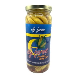 Ely Farms | Pickled Baby Corn | Sweet and Spicy | Zesty Pickle Flavor | Made in Nebraska USA | Appetizer Platter | 16 oz Jar | 3-Pack