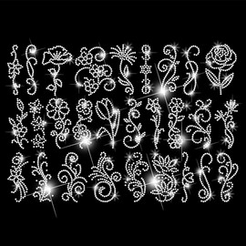 SUPERDANT 28PCS Flowers Iron on Rhinestones Transfer Bling Glass Swirl Vines Rhinestone Decals DIY Crystal Hotfix Transfer Stickers Crystal for T-Shirt Clothing Bags Hats Jeans Decor Gifts