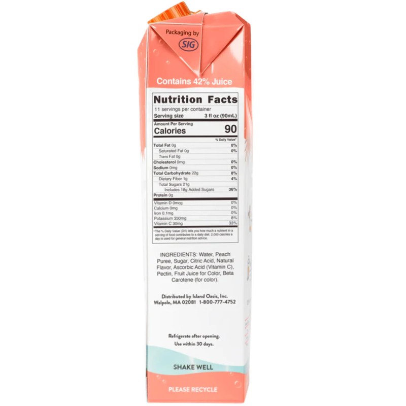 Island Oasis Peach Fruit Puree, 33.8 fl oz (1 Liter)