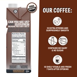 Wandering Bear Espresso Roast Organic Cold Brew Coffee, 32 fl oz, 6 pack - Extra Strong, Bold, Smooth, Unsweetened, Shelf-Stable, Ready to Drink, 100% Organic, Iced Cold Brewed Coffee Drinks