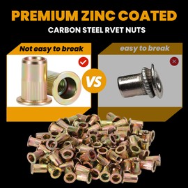 HARDELL 1/4-20 Rivet Nut, 84Pcs Carbon Steel Zinc Rivet Nuts - Zinc Plated Finish Rivnut Set Flat Head Nutsert for Home, Automotive, Marine & Industrial Use, Knurled Body