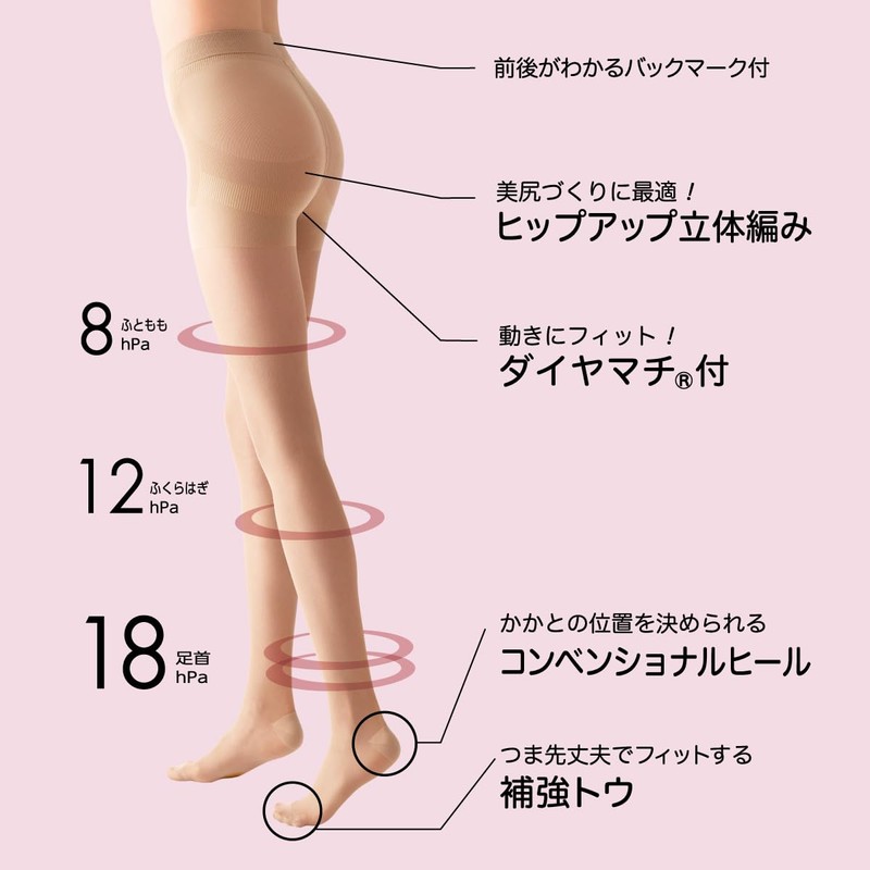 Atsugi FP2212 FP2212 Compression Stockings, CLINICAL Stockings, Tightening, Hard Ankle,