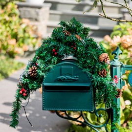 Hanna Roberts Christmas Mailbox Swag with Lights Berry Clusters Pine Cones, Christmas Mailbox Swag Decorations with Light for Outdoor, Mailbox Swag Christmas Swag with Lights for Christmas Home Decor