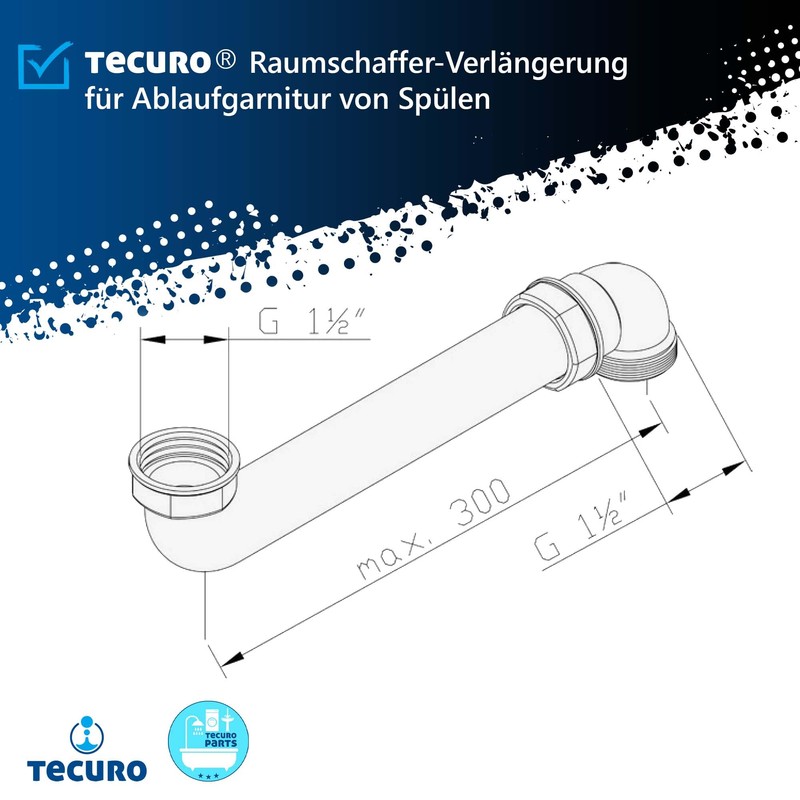 tecuro Raumschaffer Sink Siphon Extension - Space Saving for Kitchen