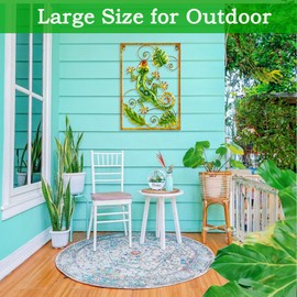 Manortang Gecko Metal Wall Decor 18 Inch Large Wall Art with Leaves, Tropical Decorations Indoor Outdoor for Garden,Fence,Patio,Porch,Bedroom,Living Room,Bathroom Green Lizard
