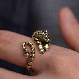 Aneneiceera Punk Tiger Wrap Rings Gold Metal Tiger Rings Adjustable Tiger Finger Rings Punk Animal Rings Gothic Tiger Ring Hand Jewelry for Women (Gold)