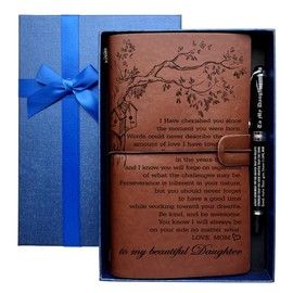 To My Daughter Leather Journal, Engraved Gift Pen, Roller Ballpen, Ballpoint Pen, Leather Notebook and Pen Gift for Daughter, 160 Pages Notebook, Graduation Back to School Birthday Christmas Gift-A5
