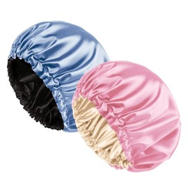 2 PCS Satin Bonnet Silk Bonnet for Sleeping, Adjustable Double-layer Hair Bonnet for Women Curly Hair Night Cap