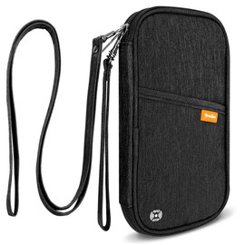 RFID Blocker Family Passport Wallet, Passport Document Organiser with Two Removable Straps for Men Women, black, Elegant