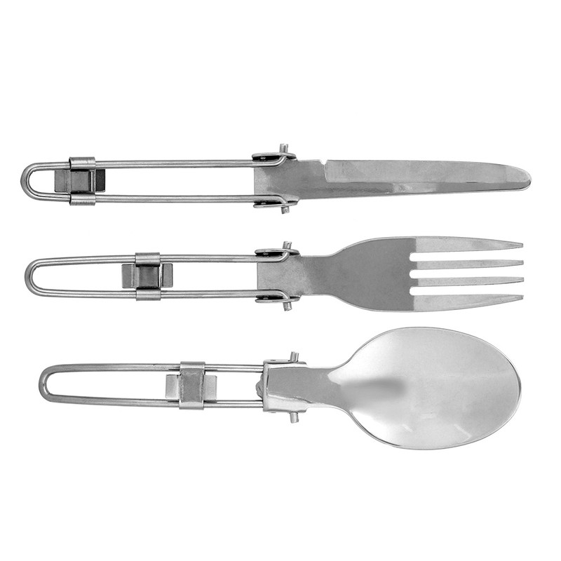 Outdoor Portable Tableware Set Folding Stainless Steel Spoon Fork Knife