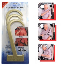 Seatbelt Catcher - Set of 3 Car Seatbelt Extender Grabbers for Seniors - Mobility & Daily Living Aids and Assistive Devices for Elderly with Neck & Shoulder Mobility Issues - 9", 8" 7" - Khaki