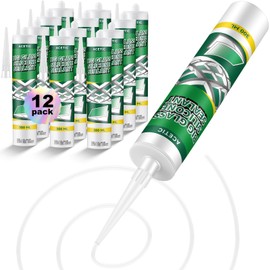 12 Pack Clear Silicone Sealant Caulk, 10.1fl oz 100% Silicone Waterproof Sealant Adhesive Caulking Tool for RV Marine Home Window Roof Door Kitchen Bathroom Bathtub Shower Auto Leakproof Seal