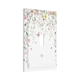 Xuejiaku Light Switch Cover Plate Pink Floral Watercolor Flower Leaves Butterfly 1 Gang Single Toggle Decorative Switch Plates Wallplates Electrical Faceplate for Bathroom Bedroom Decor