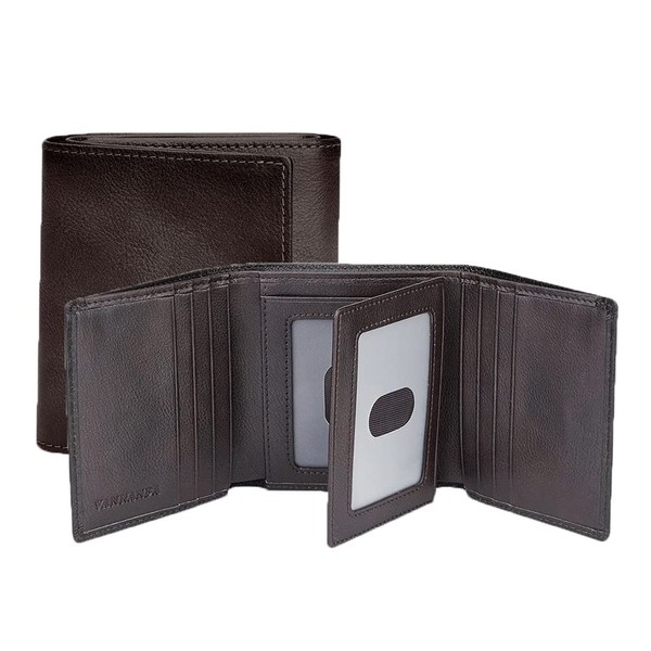 VANNANBA Mens Genuine Leather RFID Trifold Wallet ,Top Grain LeatherCredit