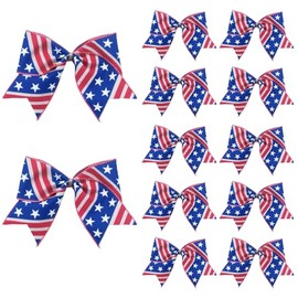 Meseey 12 Pcs 6 Inch Red White Blue Star Stripes American Flag Bow 4th of July Wreath Bows for Independence Day Party Gift Wrapping Door Wall Decoration (Navy red tan)