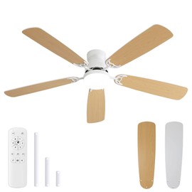 Sofucor 52" Ceiling Fans with Lights and Remote, 6-Speed 3-Color 3-Timer Low Profile Ceiling Fan with Light, Noiseless Reversible DC Motor for Bedroom Living Room (3 Downrods for High Floor)
