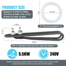 AFZZ 5.5kw 240v 316 Stainless Steel Hot Tub Heater Element for Balboa Spa Heater Element, Replace Balboa M-7, Brett Aqualine, Hydroquip Flo-Thru Universal Hot Tub Heating Element