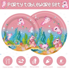 iPartyGo Axolotl Birthday Plates Napkins - 96 PCs Pink Forks Party Supplies Cartoon Cute Reptile Animals Disposable Tableware Set Favors Serves 24 Guest Girls Kids Happy Birthday Party Decorations
