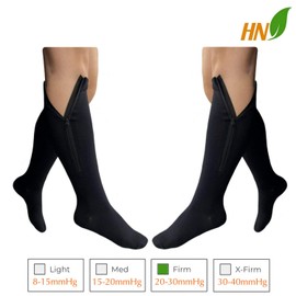 HealthyNees 2 Pairs Set Closed Toe 20-30 mmHg Zipper Compression Fatigue Swelling Circulation Knee Length Socks (4XL - 2 Pairs Black)
