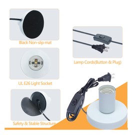 AdiyZ Industrial Table Lamp, Small Polished Metal Desktop Light Socket Base, Vintage E26/E27 Edison Screw Light Bulb Holder, 5.57ft Cord on/Off Switch with US Plug (White Color)