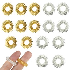 16 Pack Spiky Sensory Finger Rings, Gold & Silver Acupressure Rings, Fidget Toys for Kids, Adults, Stress Relief, Anxiety, Focus, Autism (Stainless Steel)