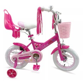Micargi Girl Kids Princess Safe Bike Training Wheels & Brake Doll Carrier Christmas Gift - 12" Pink