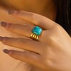 IMINI Square Turquoise Statement Ring for Women Girls Stainless Steel